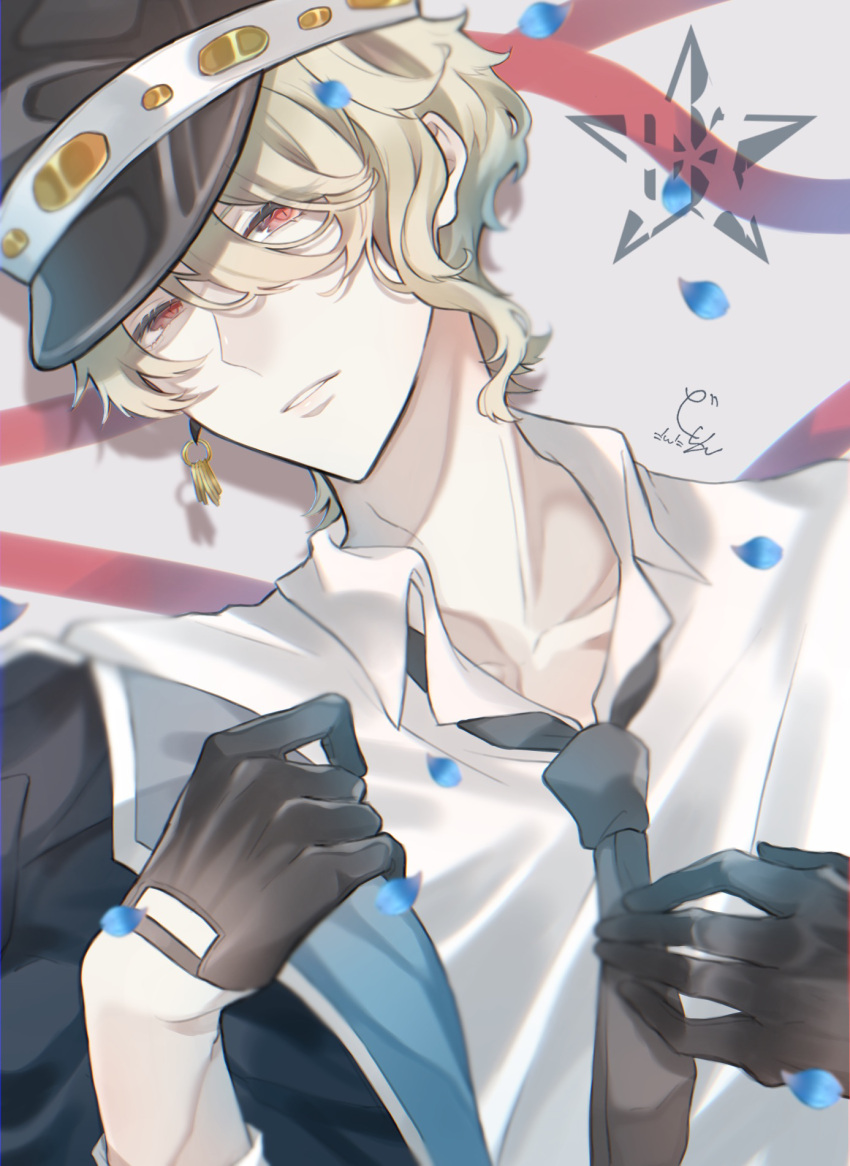 1boy, black_necktie, blonde_hair, collared_shirt, formal, gloves, guiltia_brion, guu-chan_(mina_211)