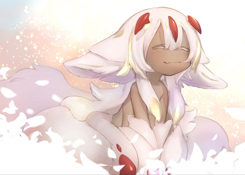 1girl, animal_ears, animal_hands, arms_between_legs, blonde_hair, closed_eyes, closed_mouth, commentary_request