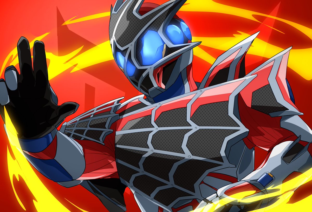 1boy, asymmetrical_armor, aura, blue_eyes, bodysuit, extra_eyes, kamen_rider, kamen_rider_demons