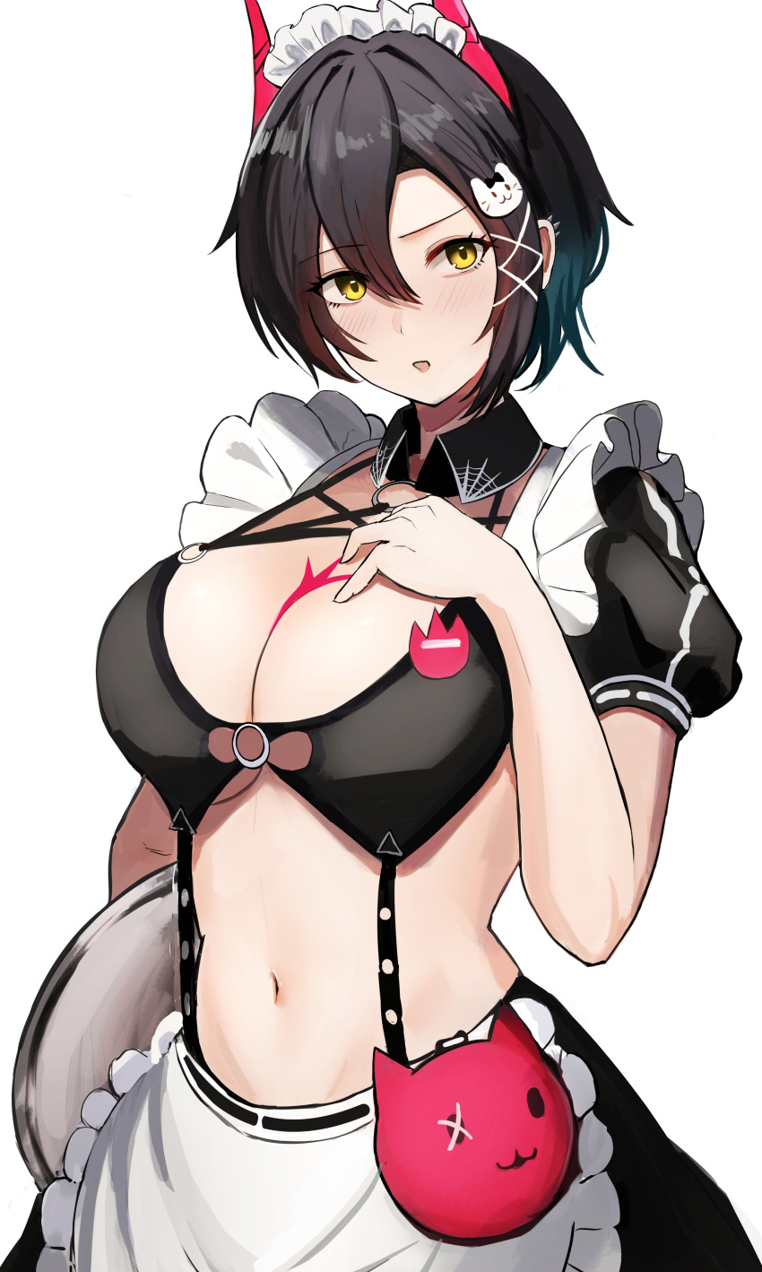 1girl, absurdres, apron, azur_lane, bikini, black_hair, breast_strap, breasts