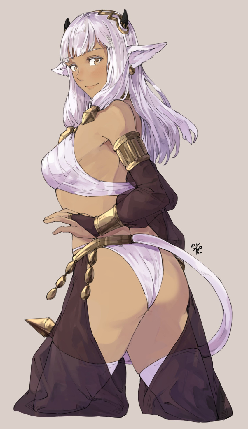 1girl, absurdres, alternate_costume, animal_ears, ash_(fire_emblem), ass, black_horns, blush