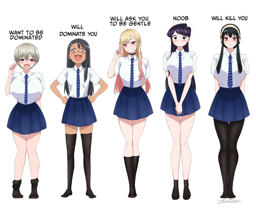 5girls, absurdres, black_hair, breasts, brown_hair, choker, crossover, dismaiden