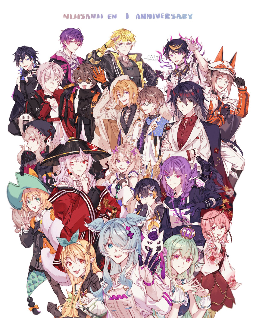 3others, 6+boys, 6+girls, absurdly_long_hair, ahoge, alban_knox, animal_ear_headwear, anniversary