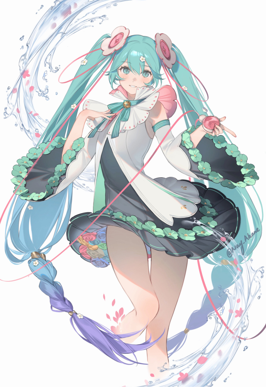 1girl, absurdres, aqua_eyes, aqua_hair, bangs, black_dress, black_sleeves, blue_hair