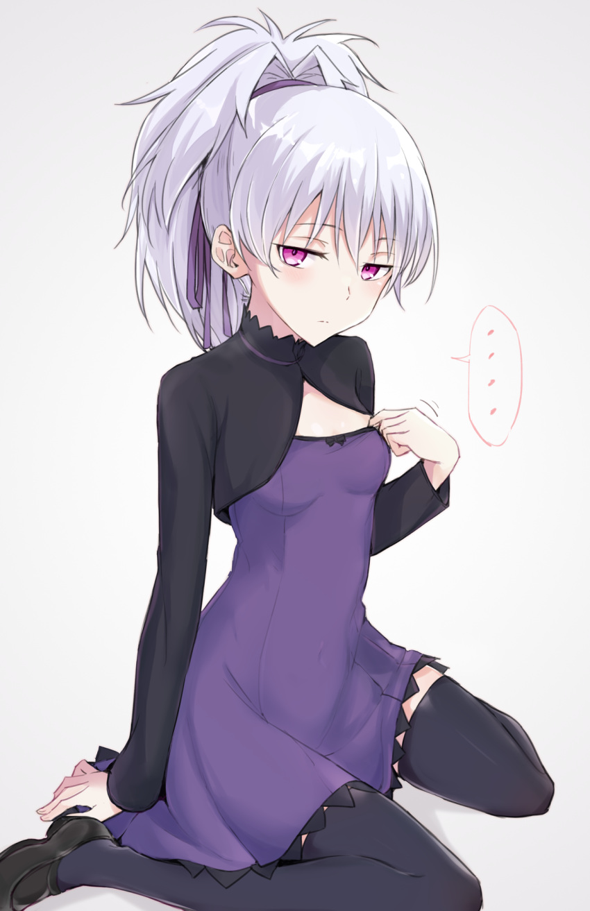 ..., 1girl, black_footwear, black_legwear, breasts, commentary_request, darker_than_black, dress