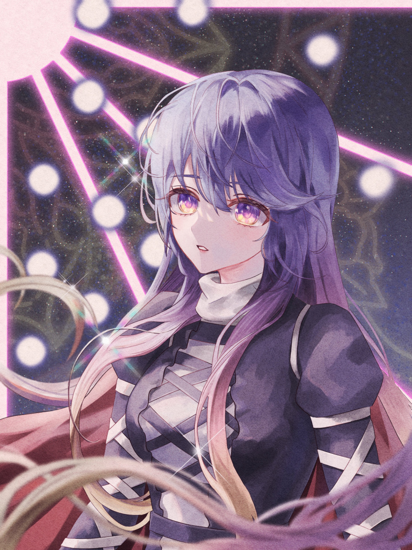 1girl, absurdres, arm_ribbon, bangs, black_dress, commentary_request, dress, gradient_eyes