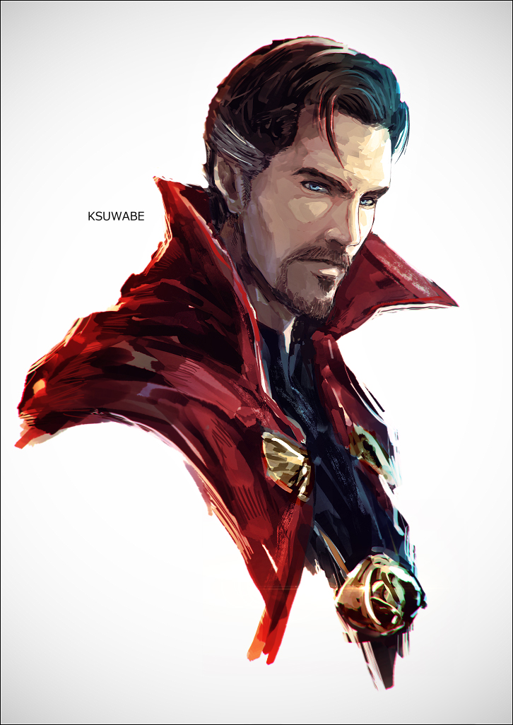 1boy, artist_name, beard, black_hair, blue_eyes, cape, doctor_strange, doctor_strange_(series)