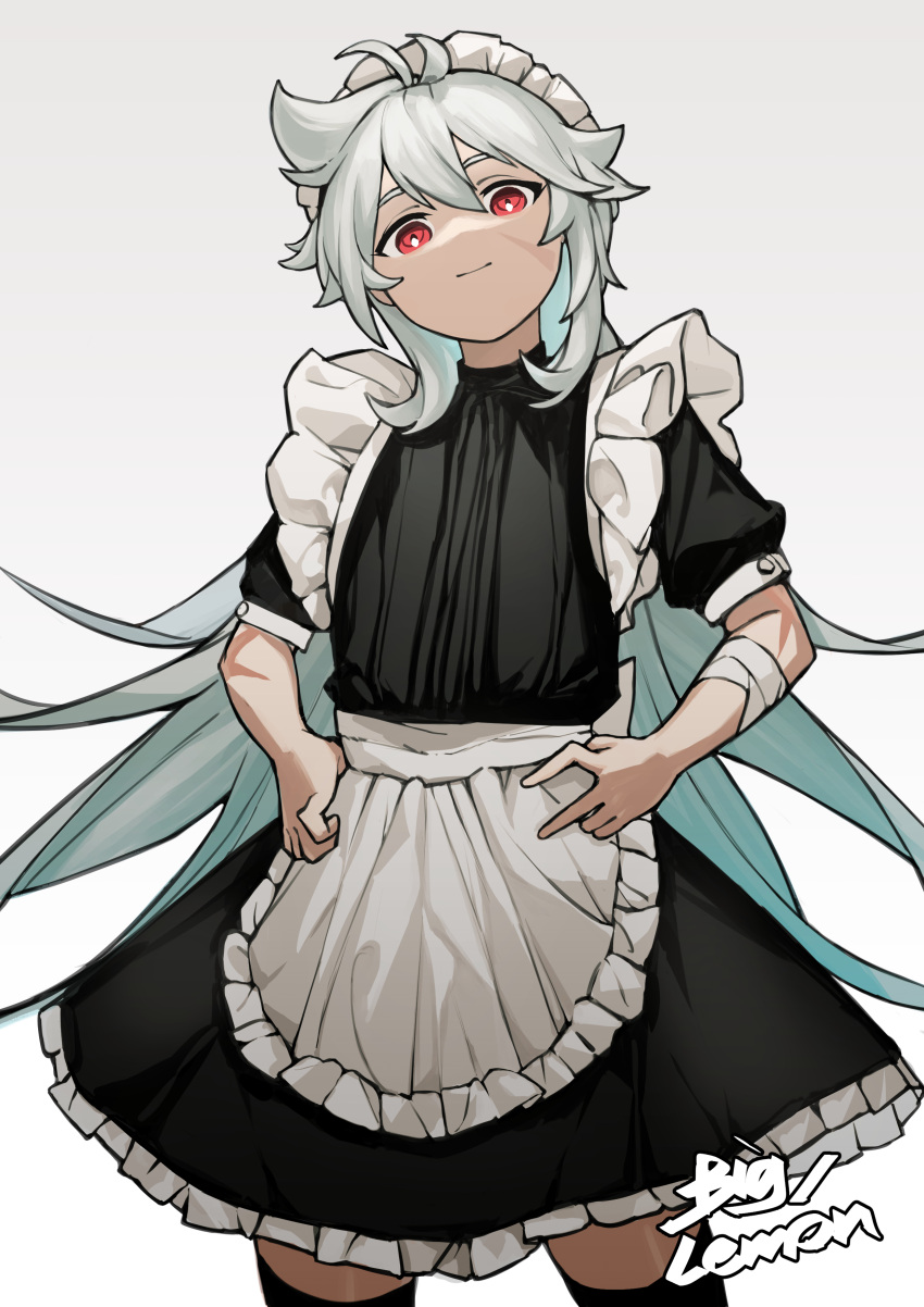 1boy, absurdres, ahoge, alternate_costume, bandaged_arm, bandages, bishounen, crossdressing