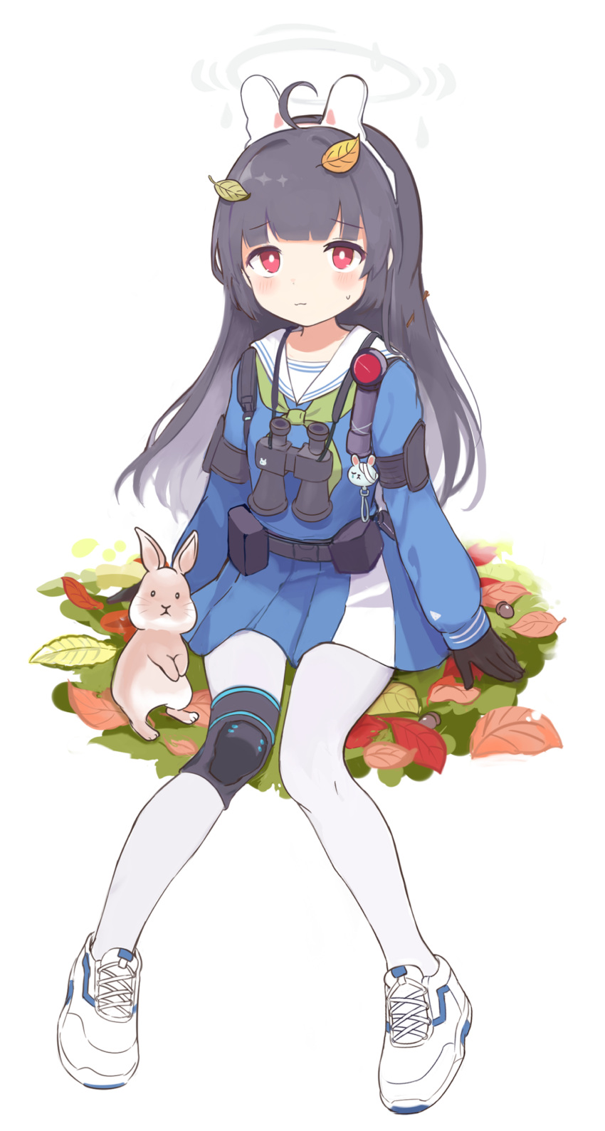 1girl, absurdres, ahoge, bangs, black_hair, blue_archive, blue_shirt, blue_skirt