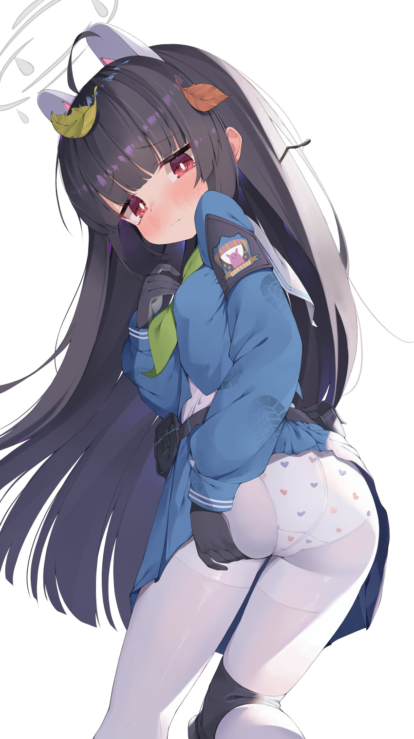 1girl, absurdres, ahoge, animal_ears, ass, avant_garde_(artist), black_gloves, black_hair