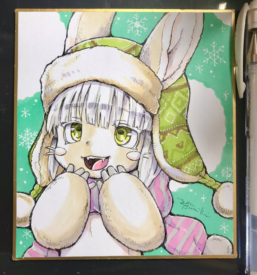 1other, :3, :d, animal_ears, aqua_background, artist_name, bob_cut, brown_fur