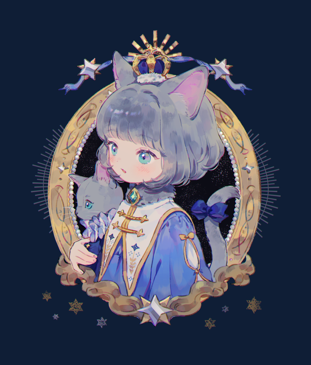 1girl, animal_ears, aqua_eyes, blue_hair, blue_ribbon, cat, cat_ears, cat_tail