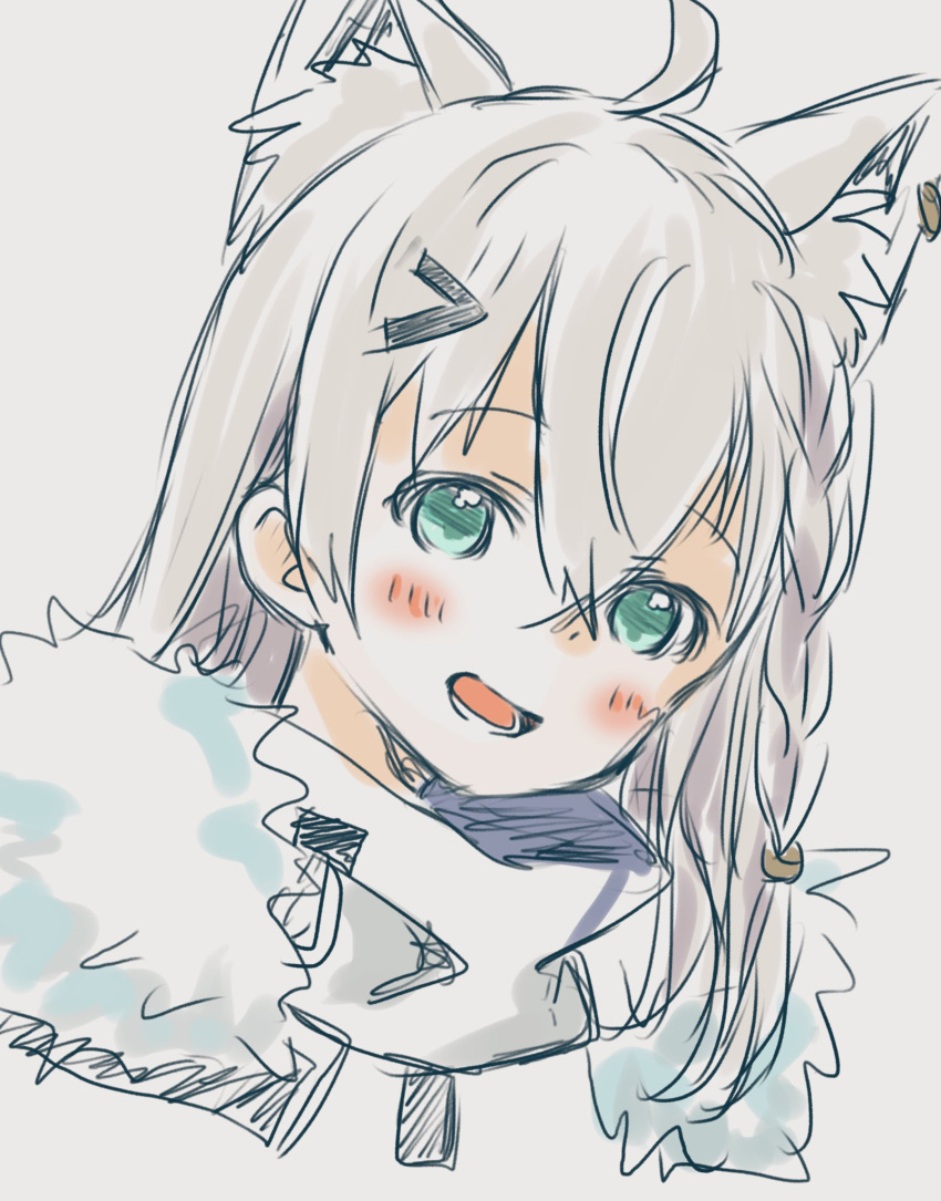 1girl, ahoge, animal_ear_fluff, animal_ears, bangs, blush, braid, commentary_request