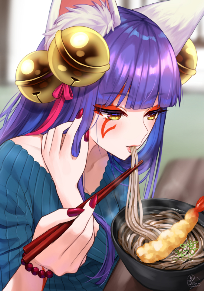 1girl, animal_ear_fluff, animal_ears, bangs, bead_bracelet, beads, bell, blurry