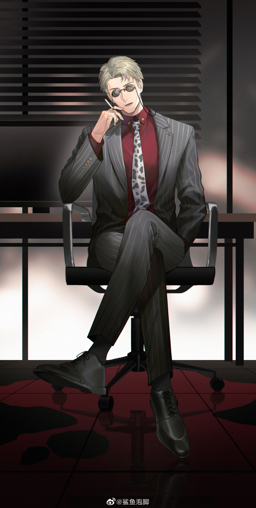 1boy, absurdres, belt, black_footwear, black_jacket, black_legwear, black_pants, blonde_hair