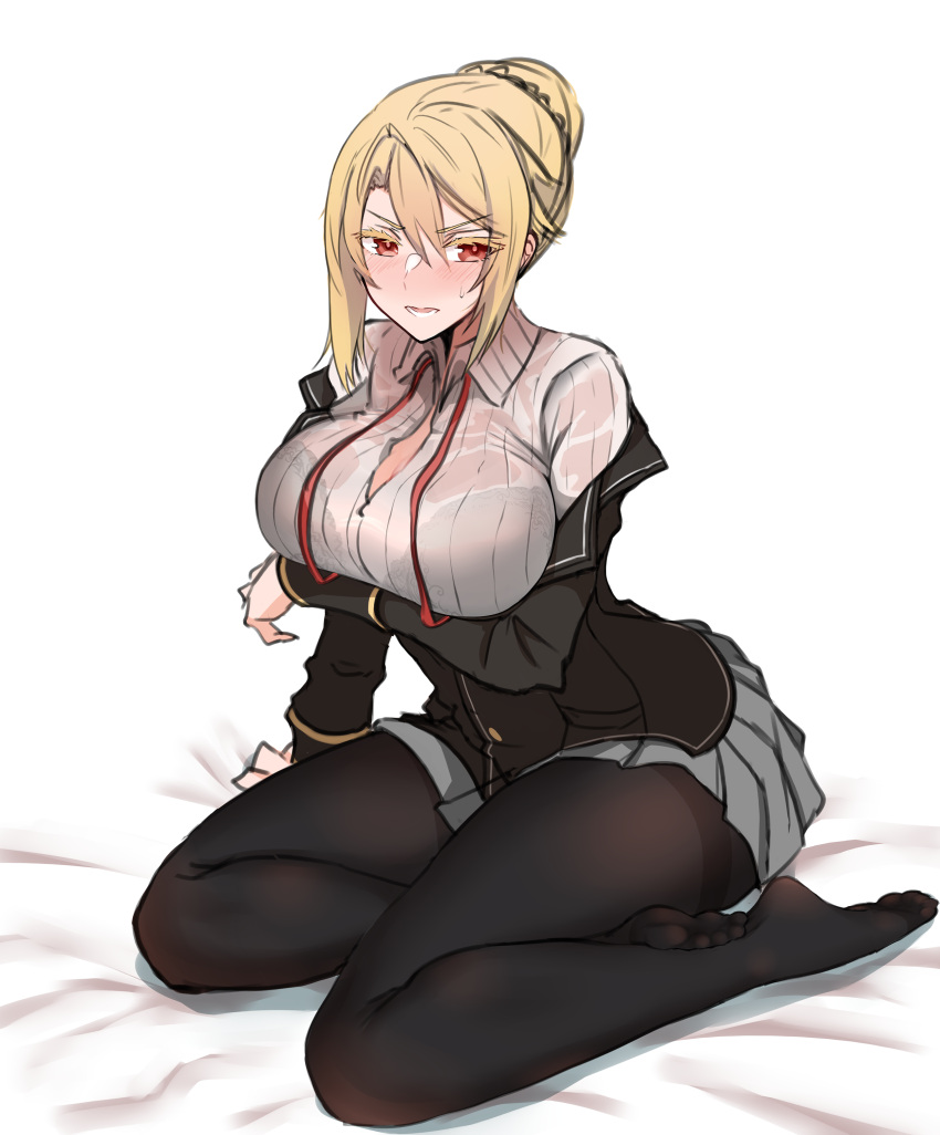 1girl, absurdres, angelica_rafa_redgrave, arm_under_breasts, bangs, black_jacket, blonde_hair, blush