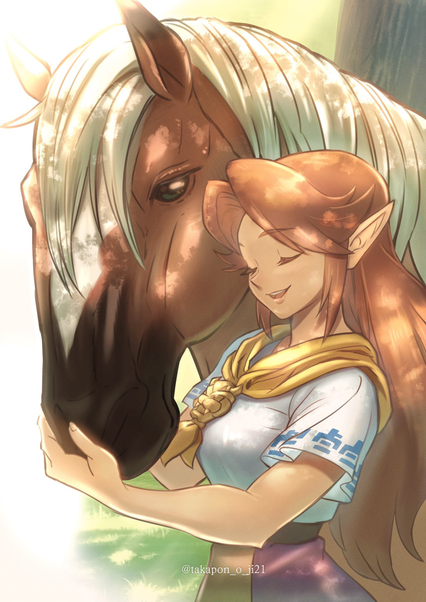 1girl, highres, horse, malon, pointy_ears, redhead, takapon-o-ji, the_legend_of_zelda, the_legend_of_zelda:_ocarina_of_time