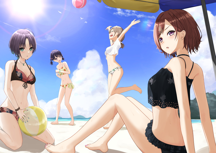 4girls, absurdres, ahoge, aqua_eyes, aqua_nails, asakura_toru, ball, bangs
