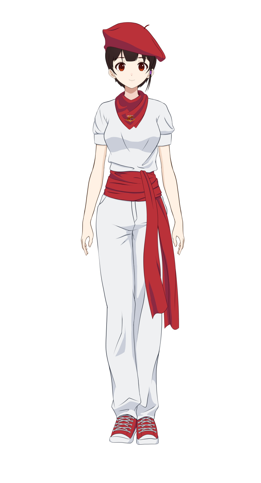 1girl, absurdres, anomen77, bad_link, beret, brown_eyes, brown_hair, handkerchief