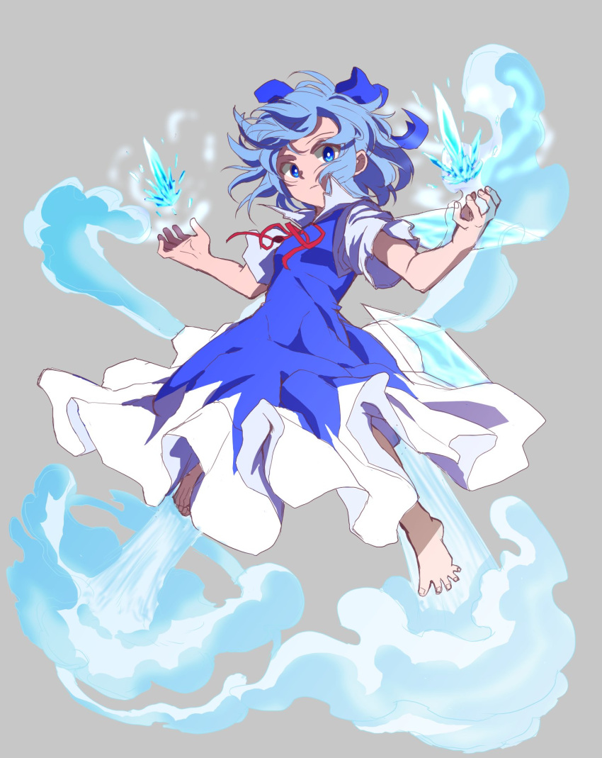 1girl, bangs, barefoot, blue_bow, blue_dress, blue_eyes, blue_hair, bow