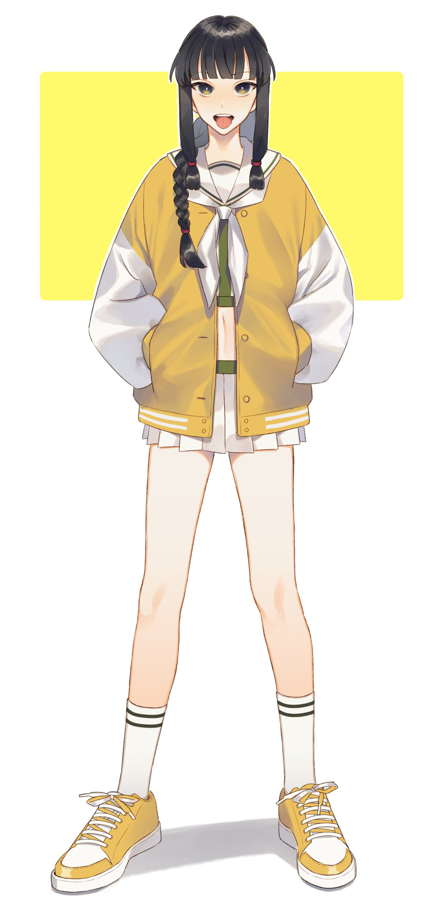 1girl, absurdres, bangs, black_hair, blunt_bangs, braid, full_body, hair_ribbon