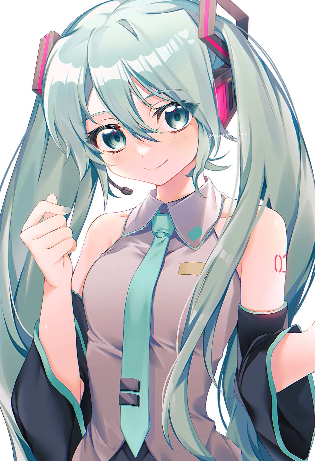 1girl, aqua_eyes, aqua_hair, aqua_necktie, bangs, closed_mouth, collared_shirt, detached_sleeves