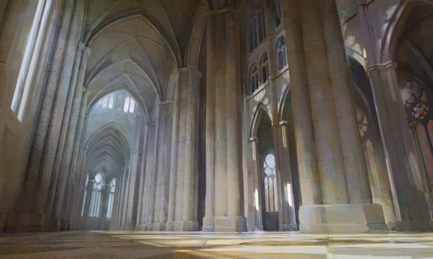 architecture, cathedral, gothic_architecture, highres, indoors, light_beam, lonesome_street, original