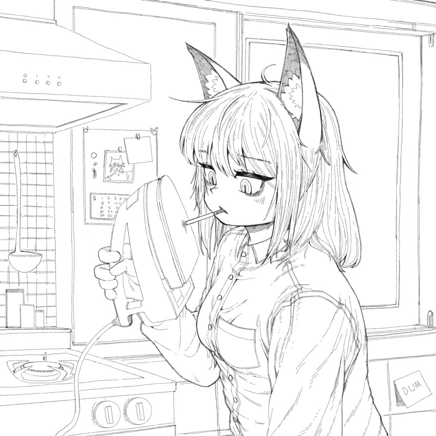 1girl, absurdres, animal_ears, breast_pocket, breasts, buttons, character_request, cigarette