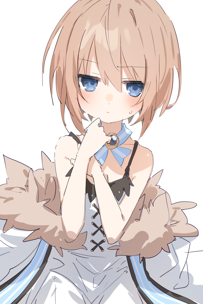 1girl, absurdres, bare_shoulders, blanc_(neptune_series), blue_eyes, blush, brown_hair, buran_buta