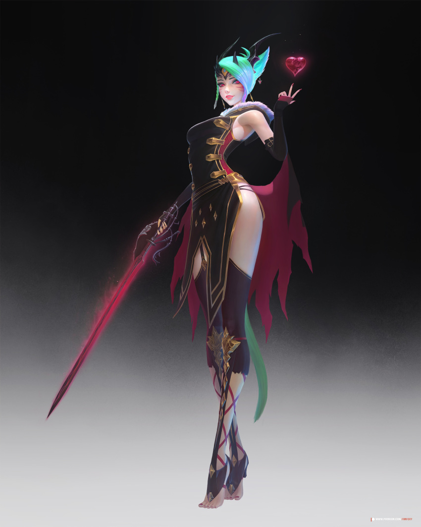 1girl, absurdres, black_legwear, breasts, elbow_gloves, fanfoxy, final_fantasy, final_fantasy_xiv