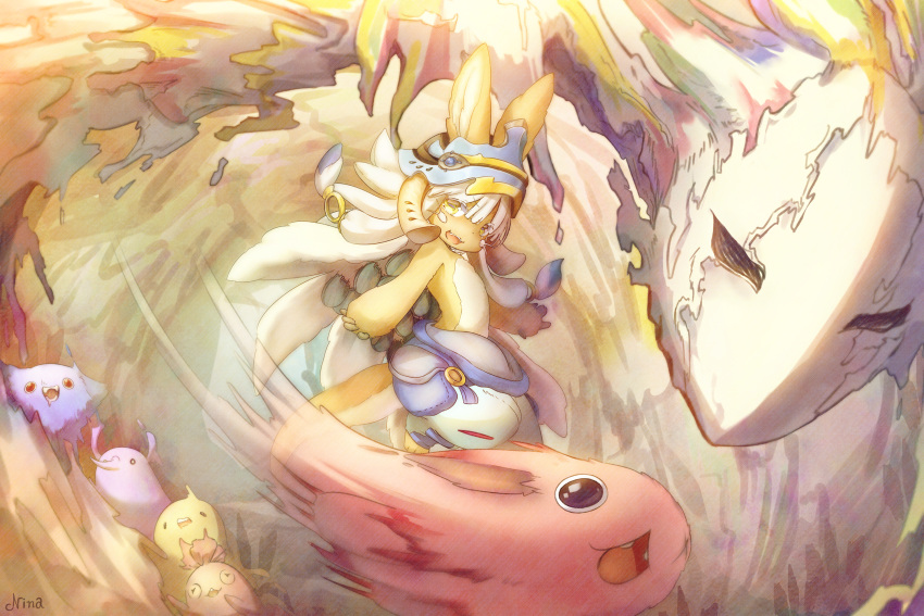 6+others, :3, afterimage, animal_ears, artist_name, belafu, blue_pants, brown_fur