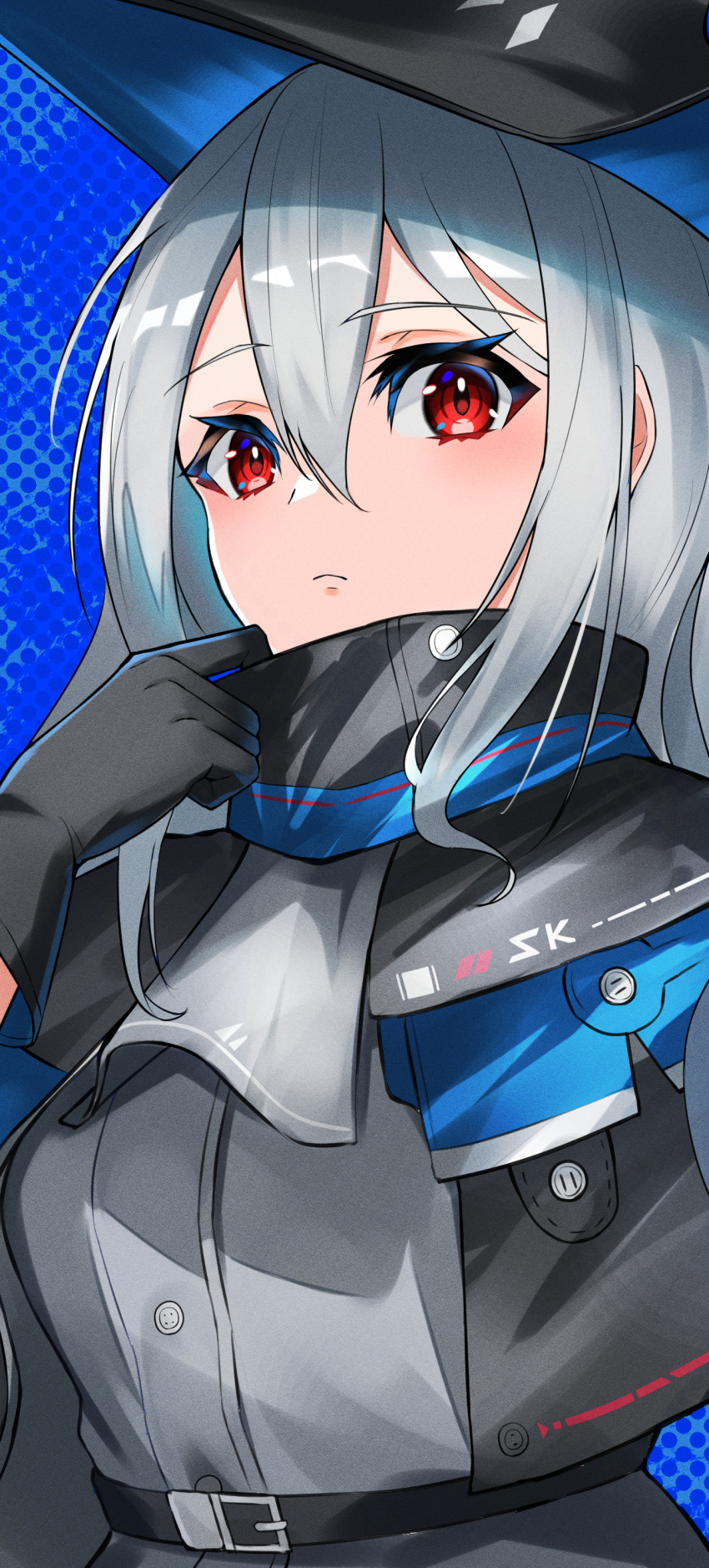 1girl, absurdres, arknights, ascot, belt, black_belt, black_capelet, black_gloves