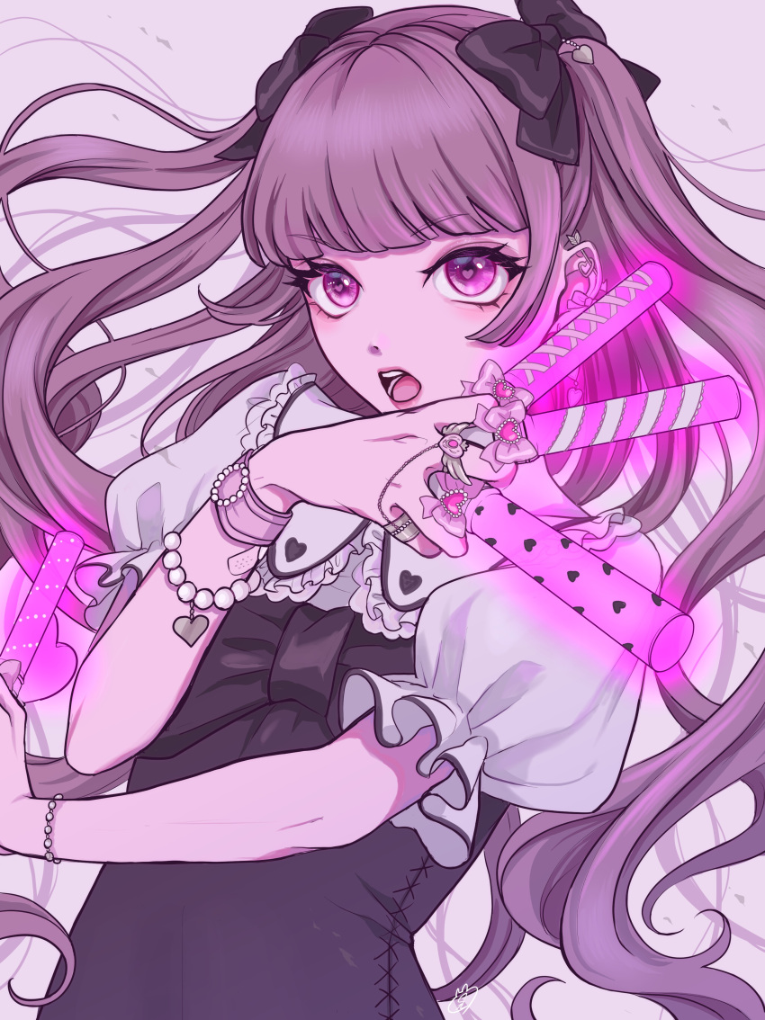 1girl, absurdres, bangs, blunt_bangs, blush, bow, bracelet, dress