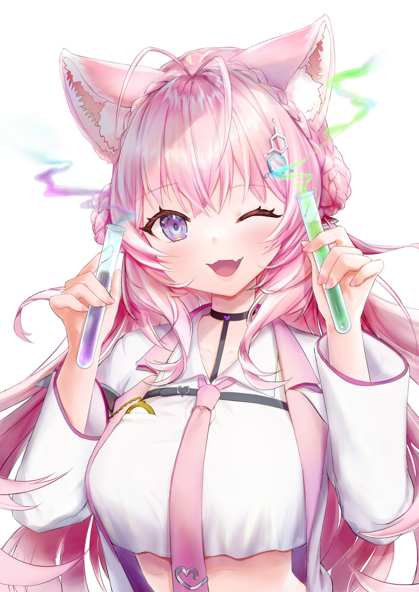 1girl, ;d, absurdres, animal_ear_fluff, animal_ears, antenna_hair, bangs, blush