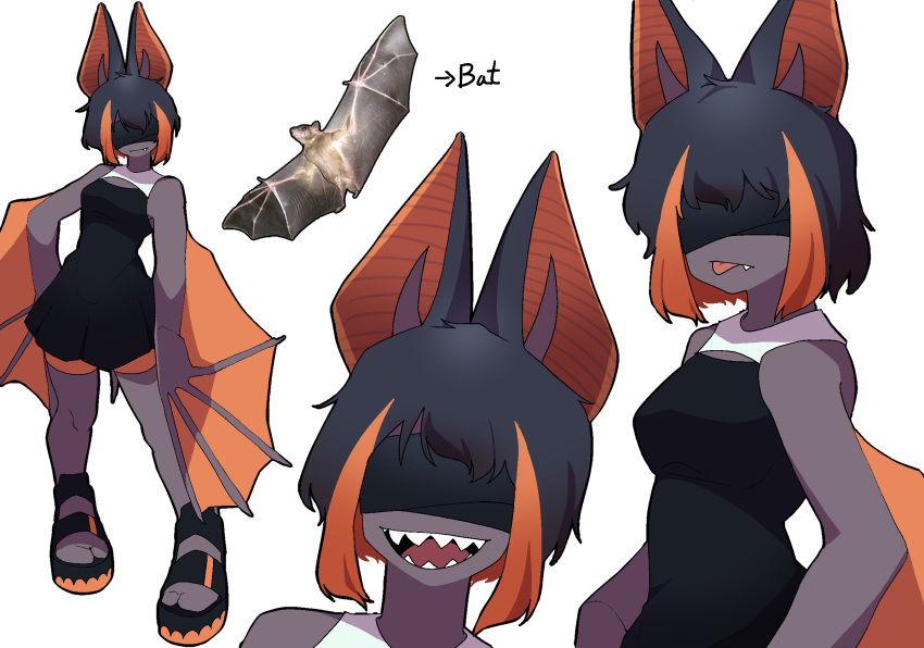 1girl, animal_ears, bat, bat_(animal), bat_ears, bat_girl, bat_wings, black_dress