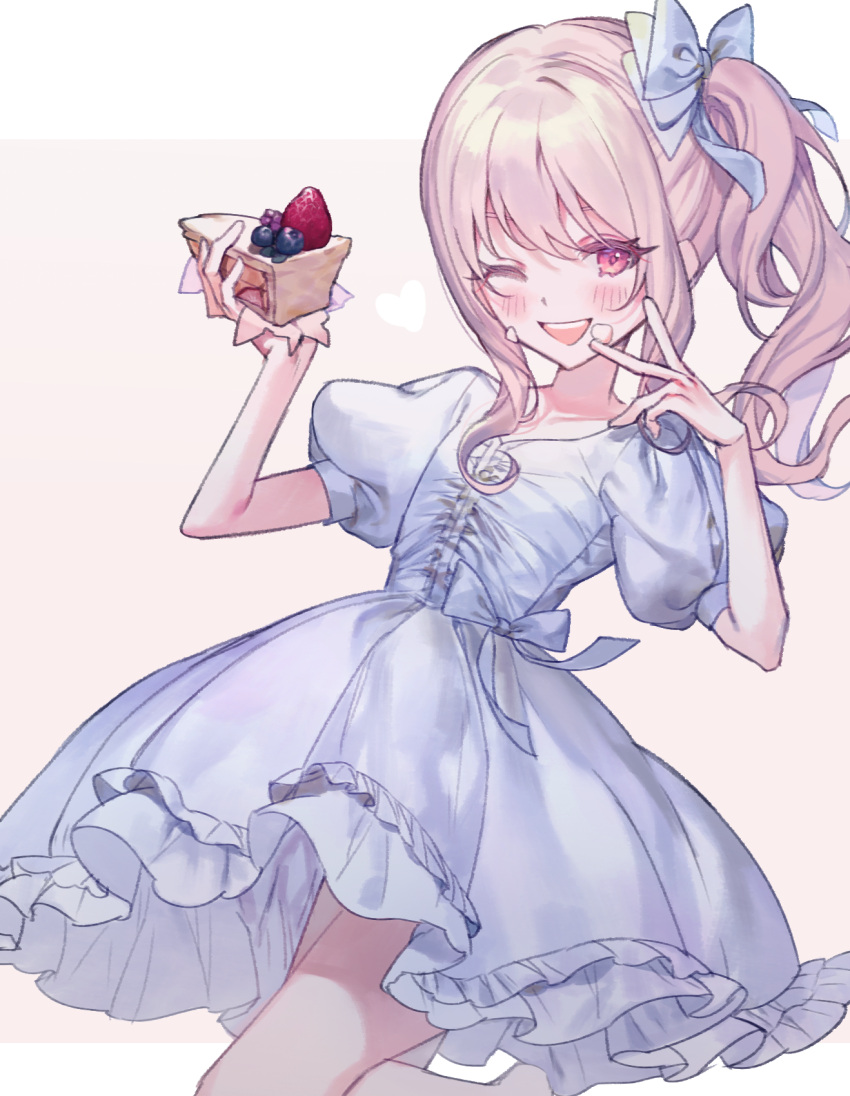 1other, ;d, akiyama_mizuki, ambiguous_gender, blueberry, blush, bow, collarbone