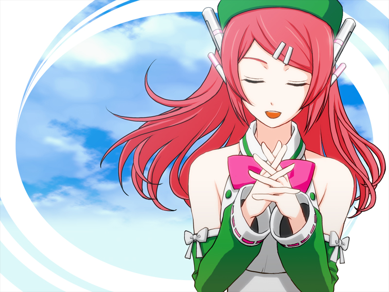 chiyomigusa, closed_eyes, detached_sleeves, hair_ornament, hairclip, hat, headphones, long_hair
