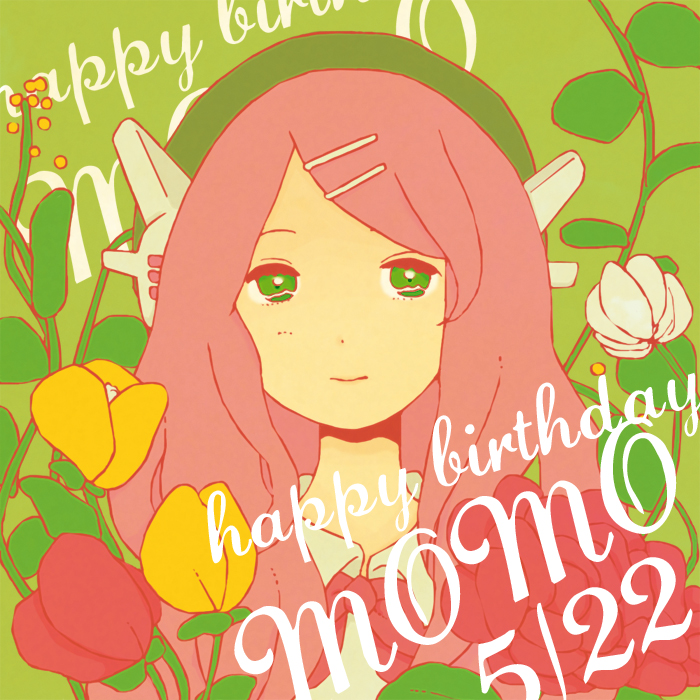 flower, hair_ornament, hairclip, happy_birthday, hat, headphones, ichii, ichimuku, long_hair, momone_momo, pink_hair, portrait, solo, utau