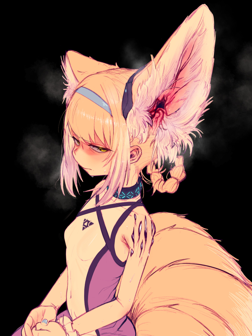 1girl, absurdres, animal_ear_fluff, animal_ears, annoyed, arknights, bangs, bare_shoulders