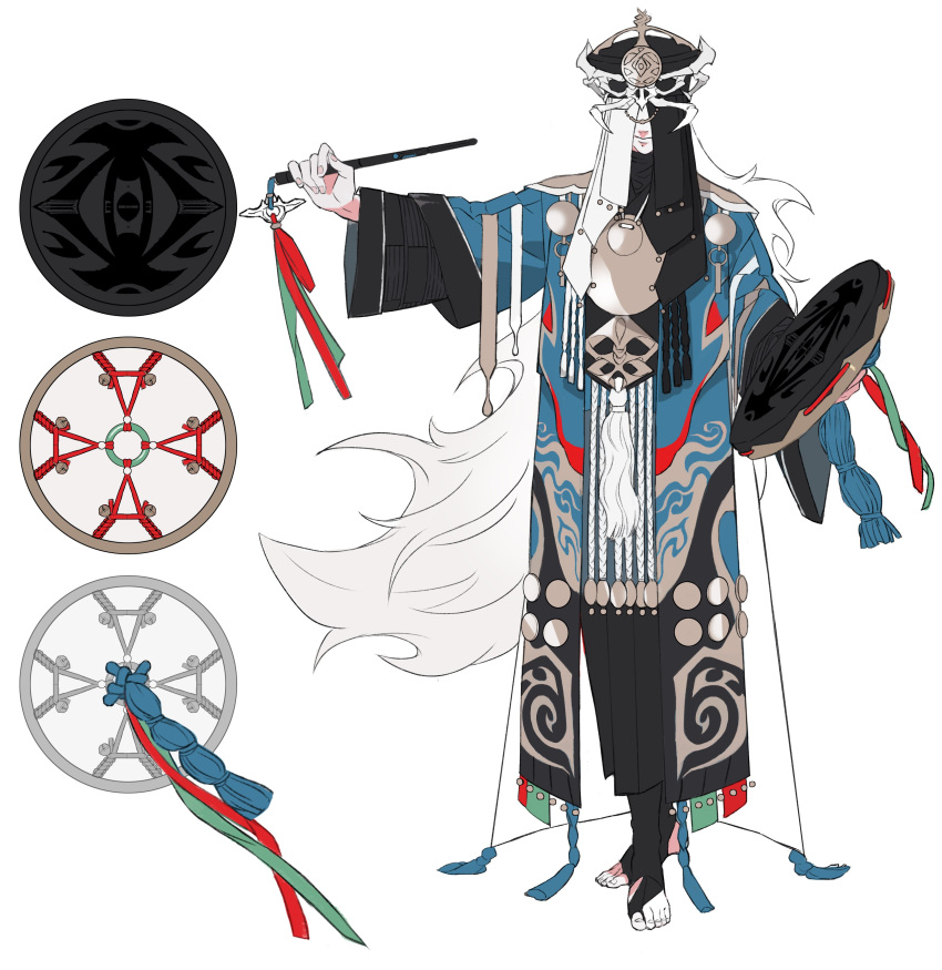 1boy, absurdres, between_toes, black_headwear, black_legwear, blue_robe, circlet, coin
