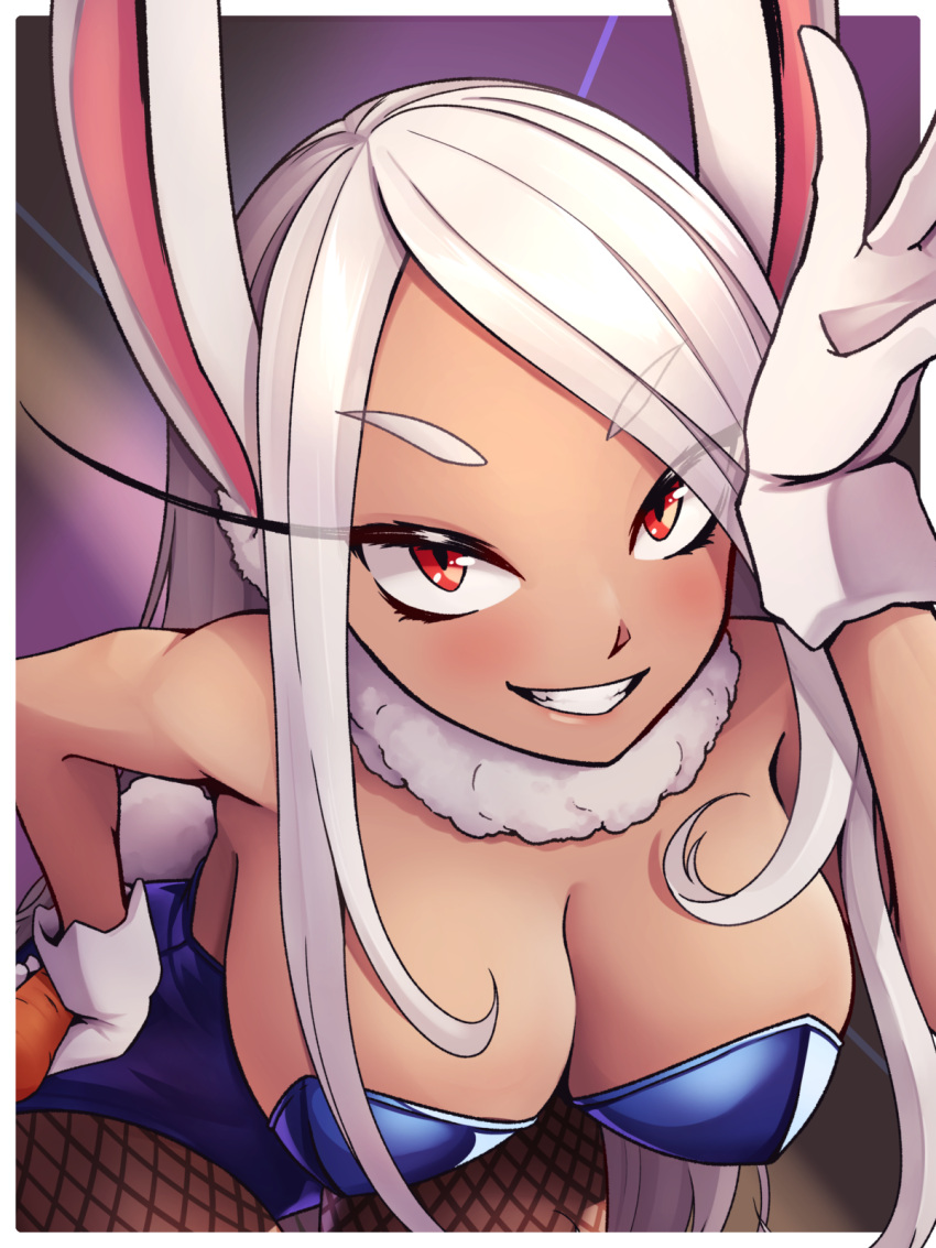 1girl, animal_ears, bangs, blush, boku_no_hero_academia, breasts, carrot, dark-skinned_female