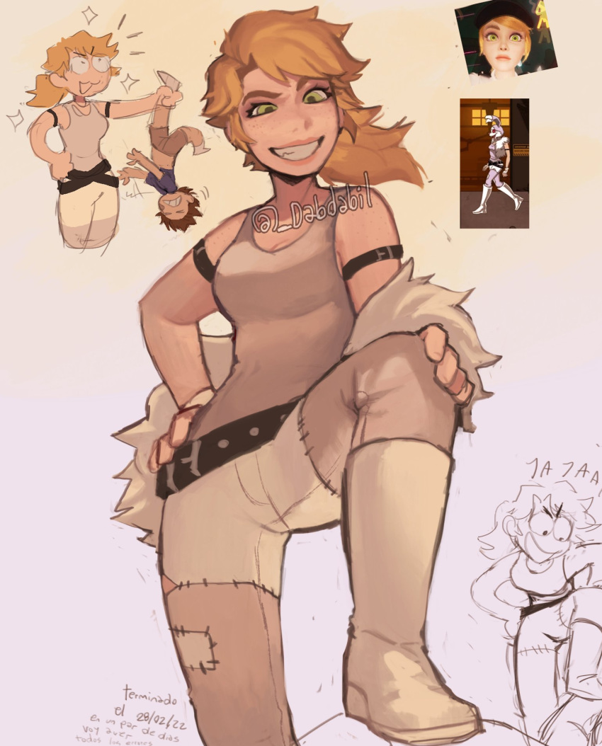 1boy, 1girl, artist_name, belt, blonde_hair, dabi_bill, dated, five_nights_at_freddy's
