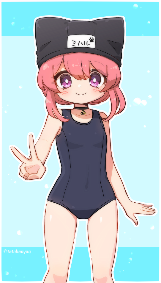 1girl, animal_hat, bangs, bare_arms, bare_legs, blush, cat_hat, choker