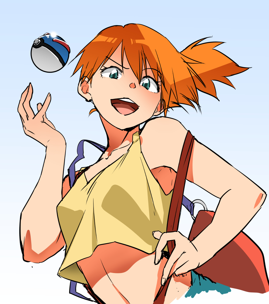 1girl, armpits, asymmetrical_hair, bag, bangs, bare_arms, bare_shoulders, collarbone