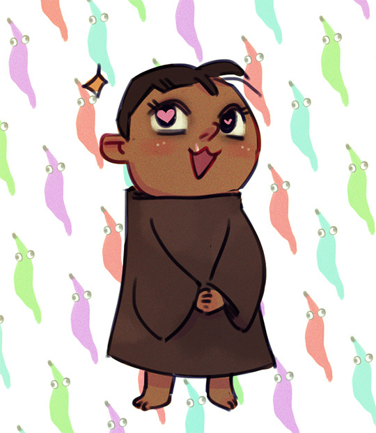 1woman, aspity, barefoot, brown_dress, brown_hair, chibi, cute, domirine