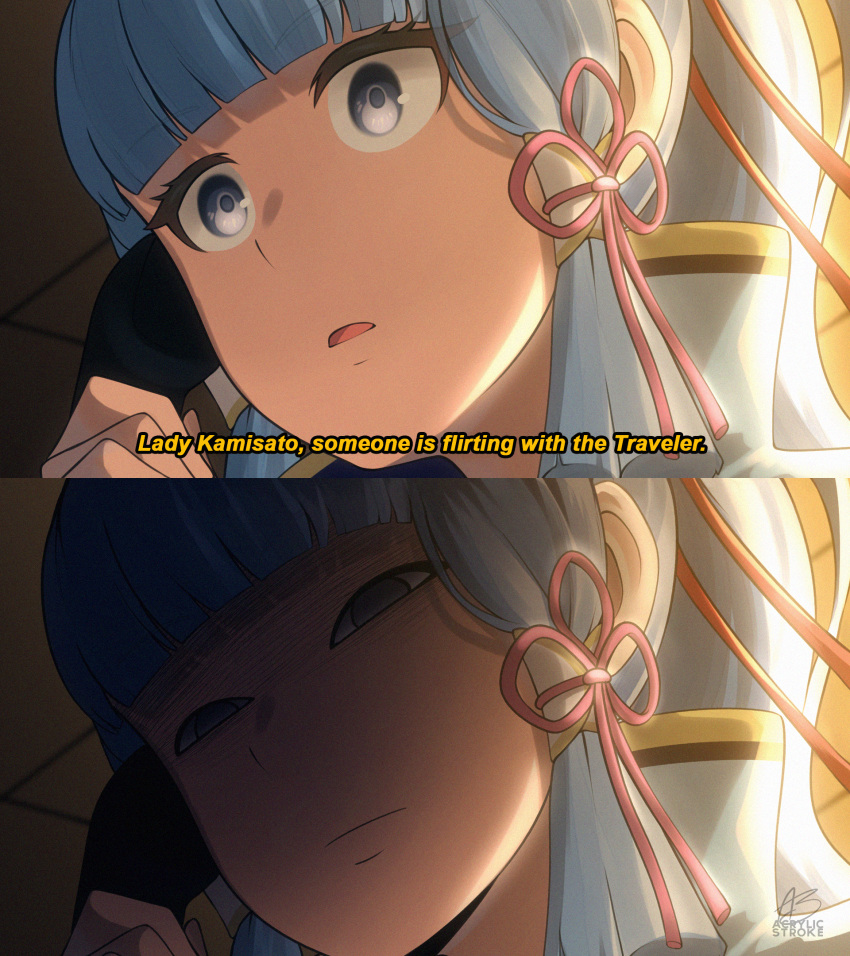 1girl, acrylicstroke, bangs, blue_eyes, blue_hair, blunt_bangs, empty_eyes, english_text