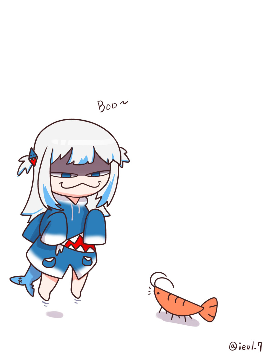 1girl, bangs, blue_hair, blunt_bangs, eiul, fish_tail, gawr_gura, highres