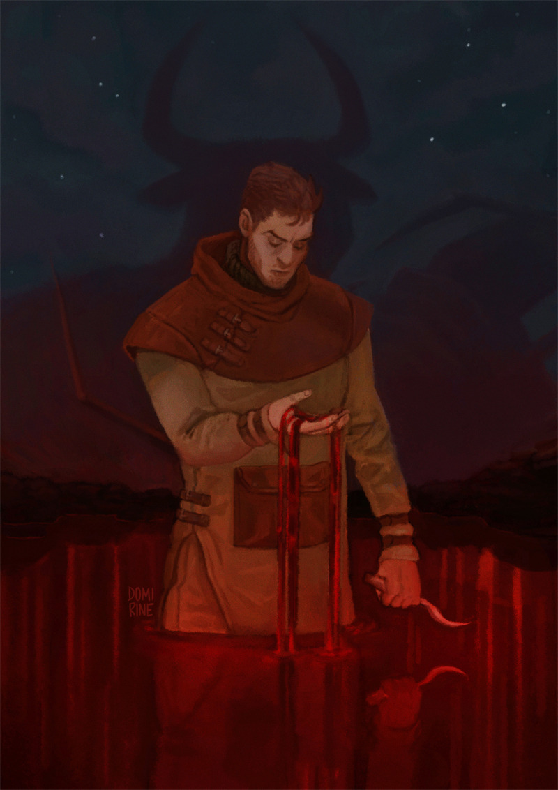 1man, artemy_burakh, blade, blonde_hair, blood, blood_on_hands, buckles, bull