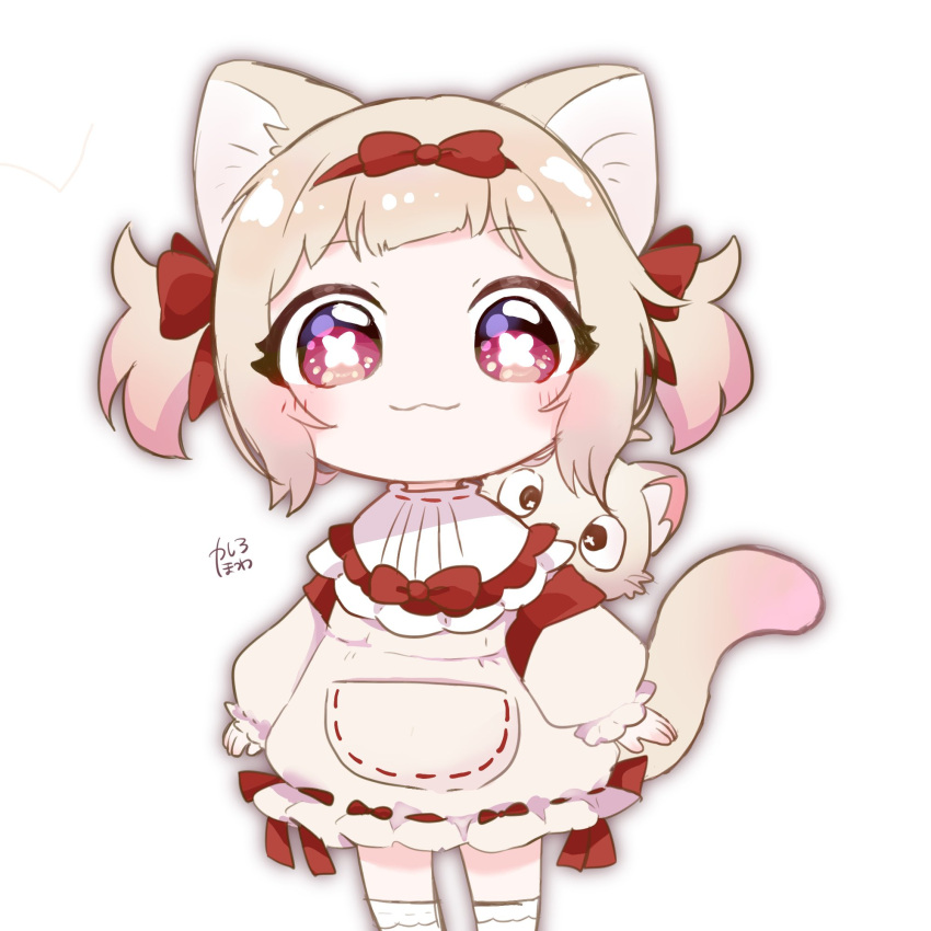 1girl, :3, amai_hiyo, animal_ears, bangs, bib, blonde_hair, blunt_bangs