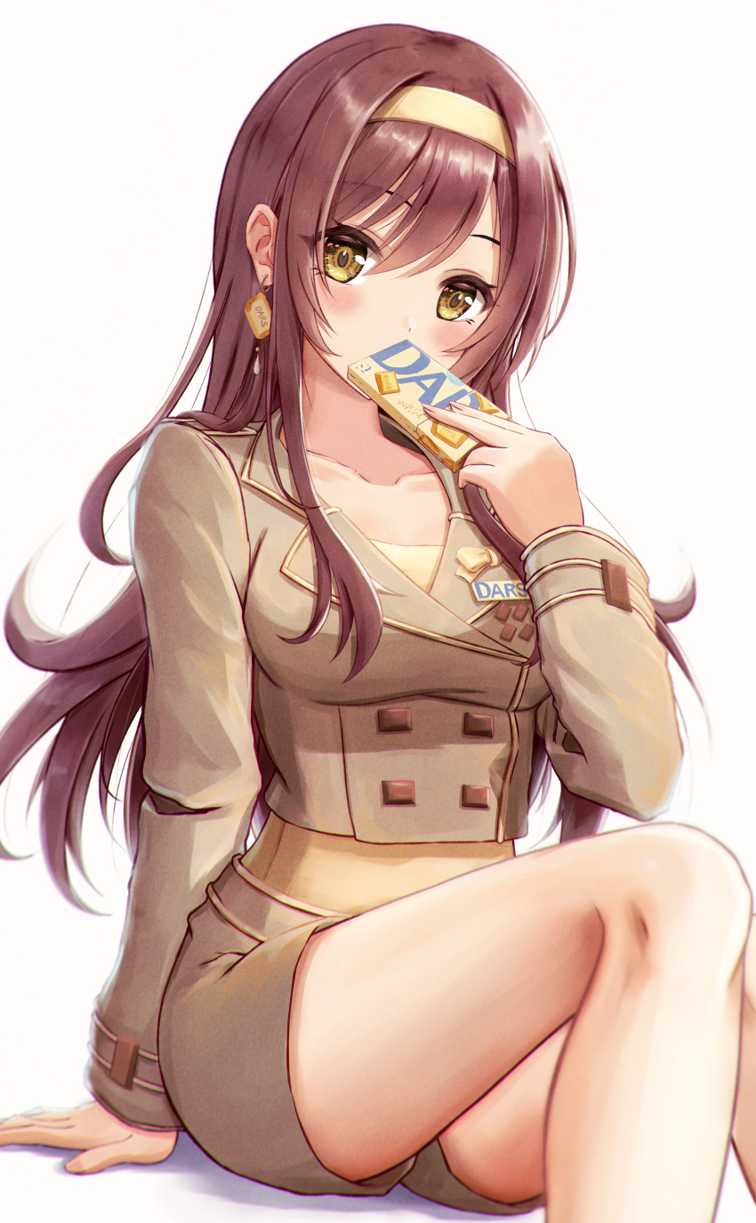 1girl, absurdres, bangs, blush, breasts, brown_hair, chocolate, collarbone